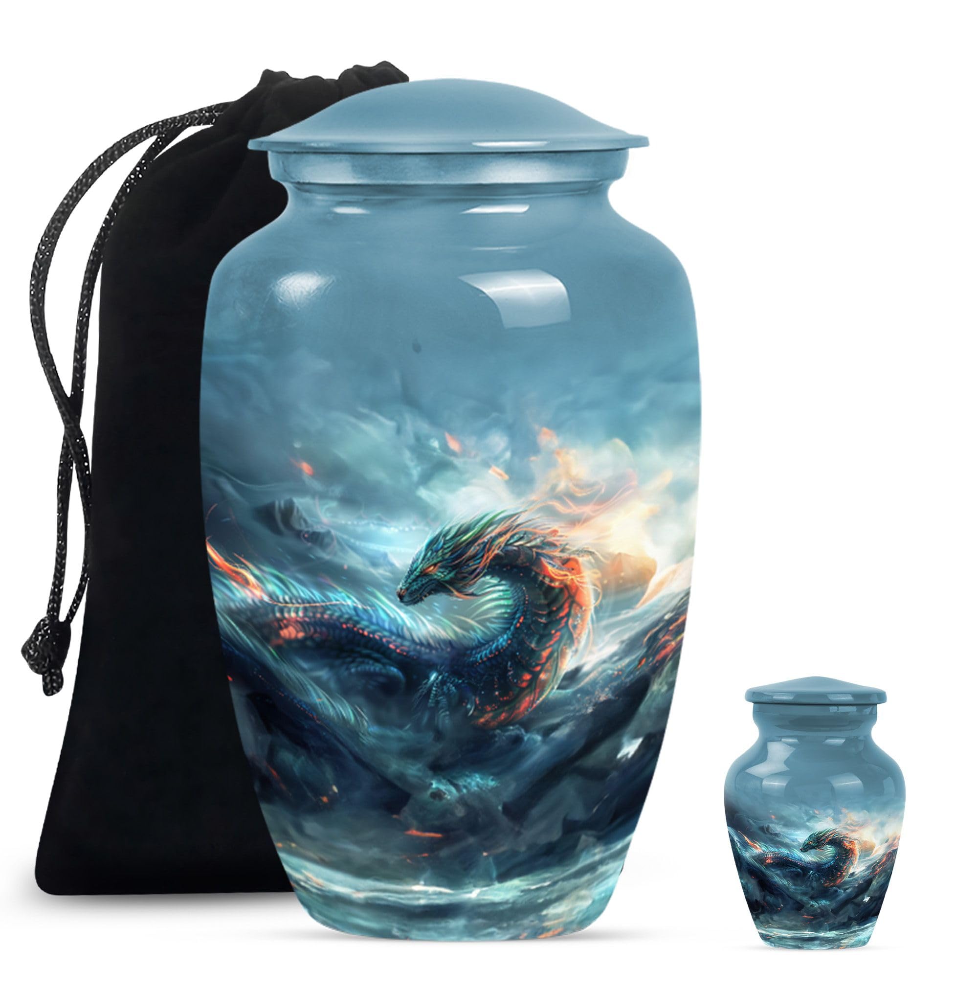 YATHABHISA Dragon Urn, Funeral Urns - Keepsake Urns For Adult - Combo Of 1 Large Urn With Velvet Bag And 1 Small - Memorial Urns - Burial Urn - Male & Female Urns - Cremation Urn For Human Ashes — image 1
