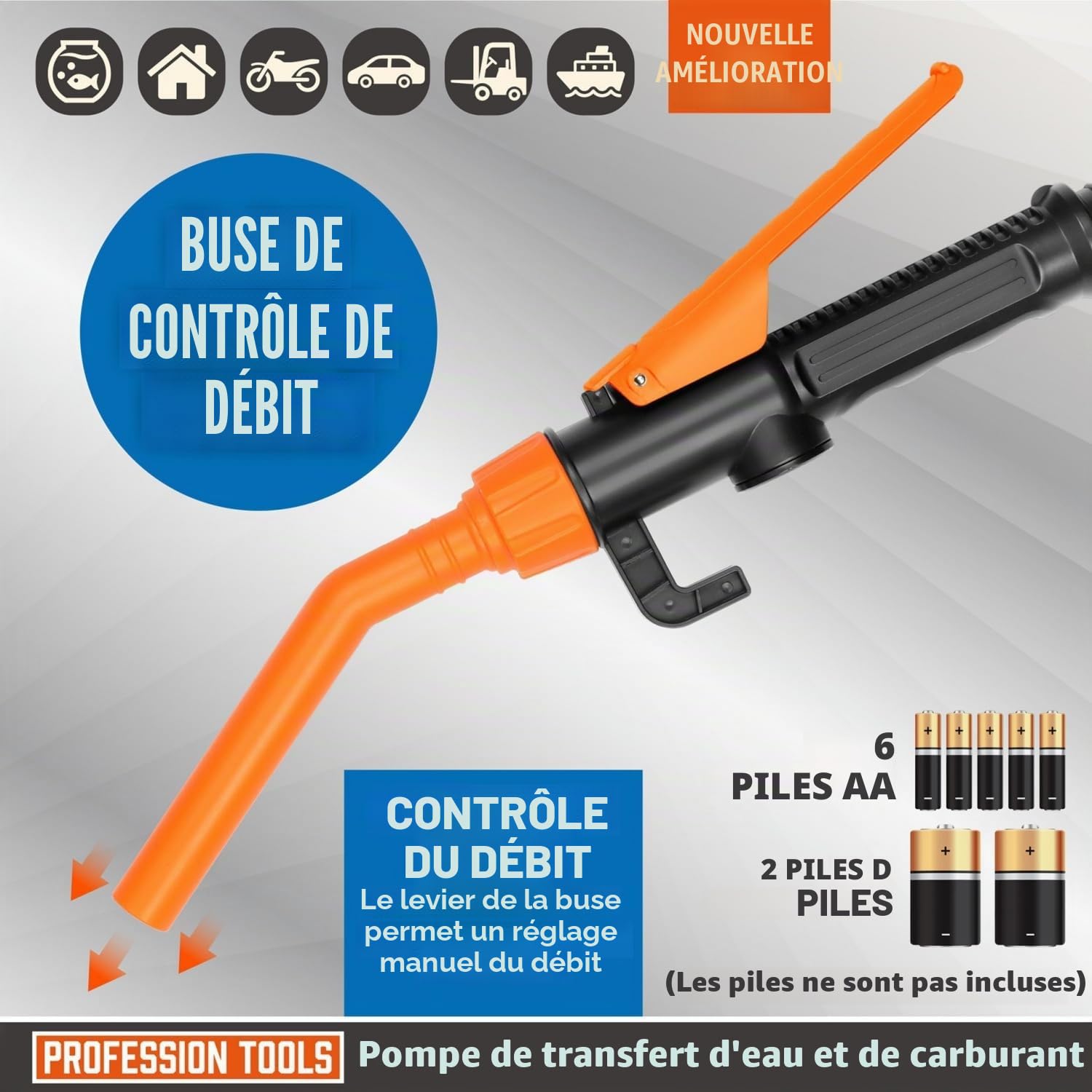 Pompe de transfert électrique, pompe à carburant alimentée par batterie, pompe de transfert de liquide, pompe à essence pour bidon, pompe de transvasement, pompe à huile électrique portable, pompe à