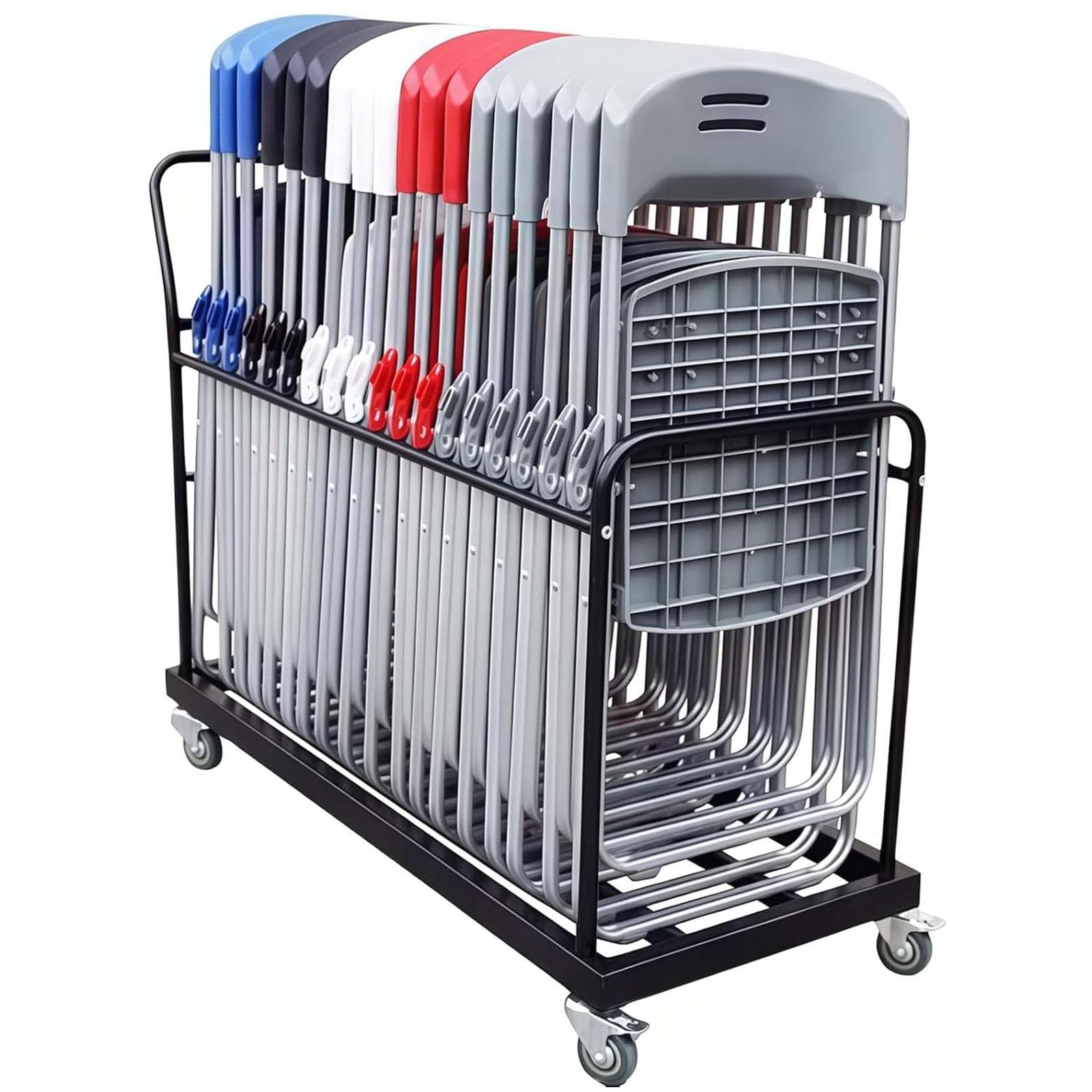 ERSINIAN Heavy Duty Folding Chair Storage Rack Cart with Wheels, Commercial Chair Dolly Trolley for Stackable Chairs, Large Capacity Transport and Storage Solution