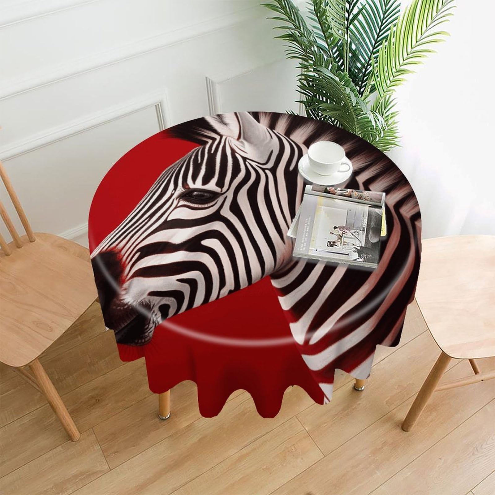 FodPand Zebra Red Round Tablecloth - 60 Inch Premium Polyester Table Cloth, Fashion Wrinkle Resistant Decorative Table Cover for Dining Kitchen Party Buffet Tables