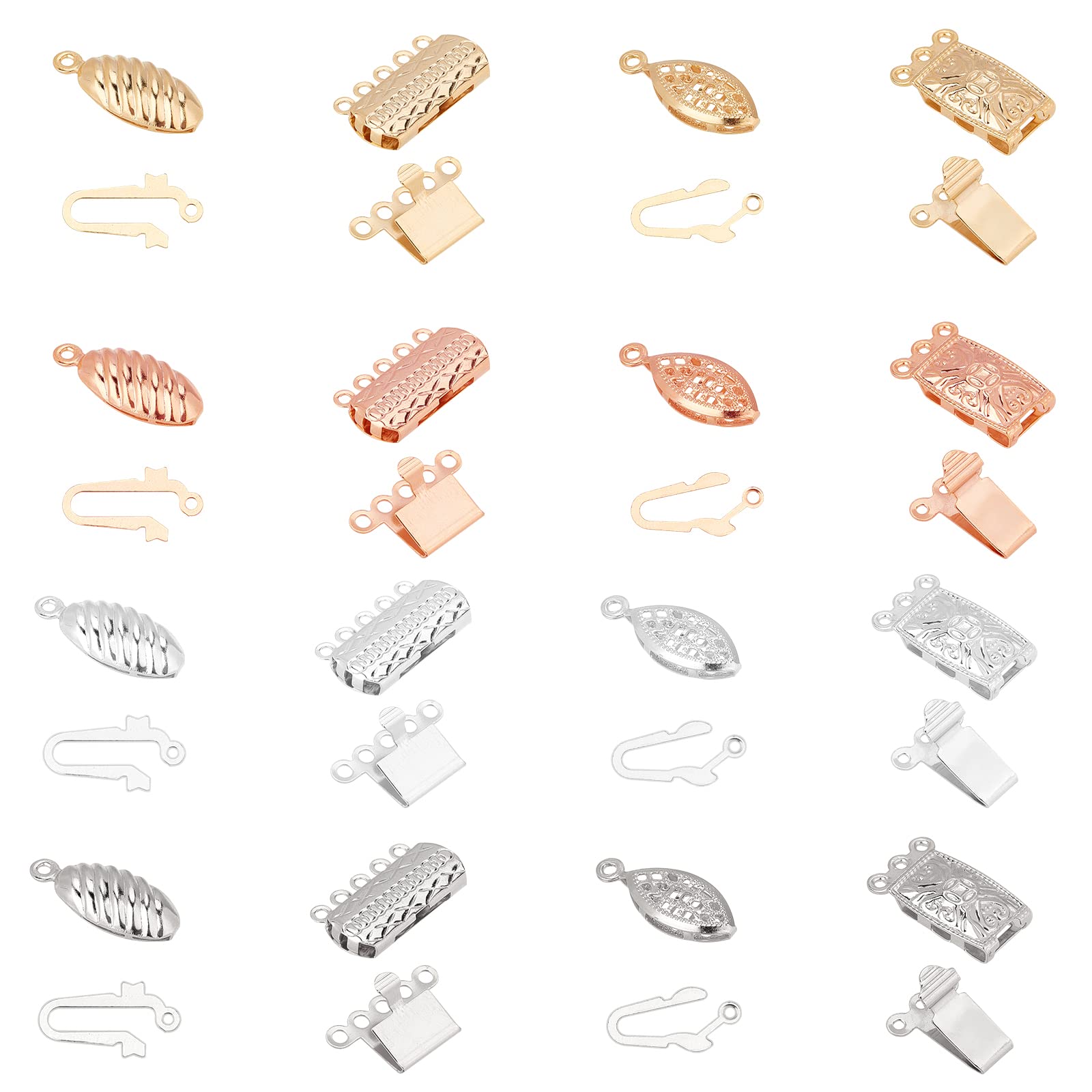 UNICRAFTALE 32 Sets Multi-Strand Clasps 4 Styles Box Clasps 4 Colors Stainless Steel Chain Slide Clasp Lock Necklace Connector for DIY Jewelry Making Extenders Slide Lock Clasp
