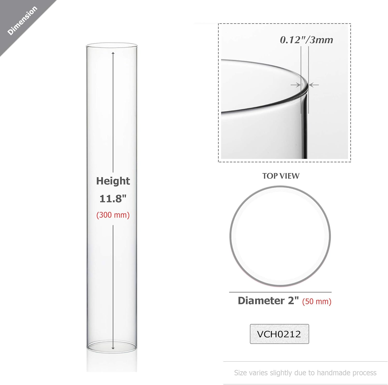WGVI Hurricane Candle Holder Sleeve, Wide 2", Height 12", Clear Glass Cylinder Open Both Ends, Chimney Tube, Open Ended Candle Shade, 2 Pieces - Image 2