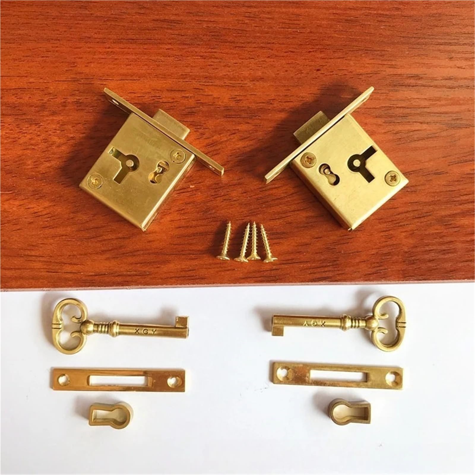 Cerradura de latón para cajones Cerradura de caja cajón gabinete latón antiguo clásico con llave cetro(L)