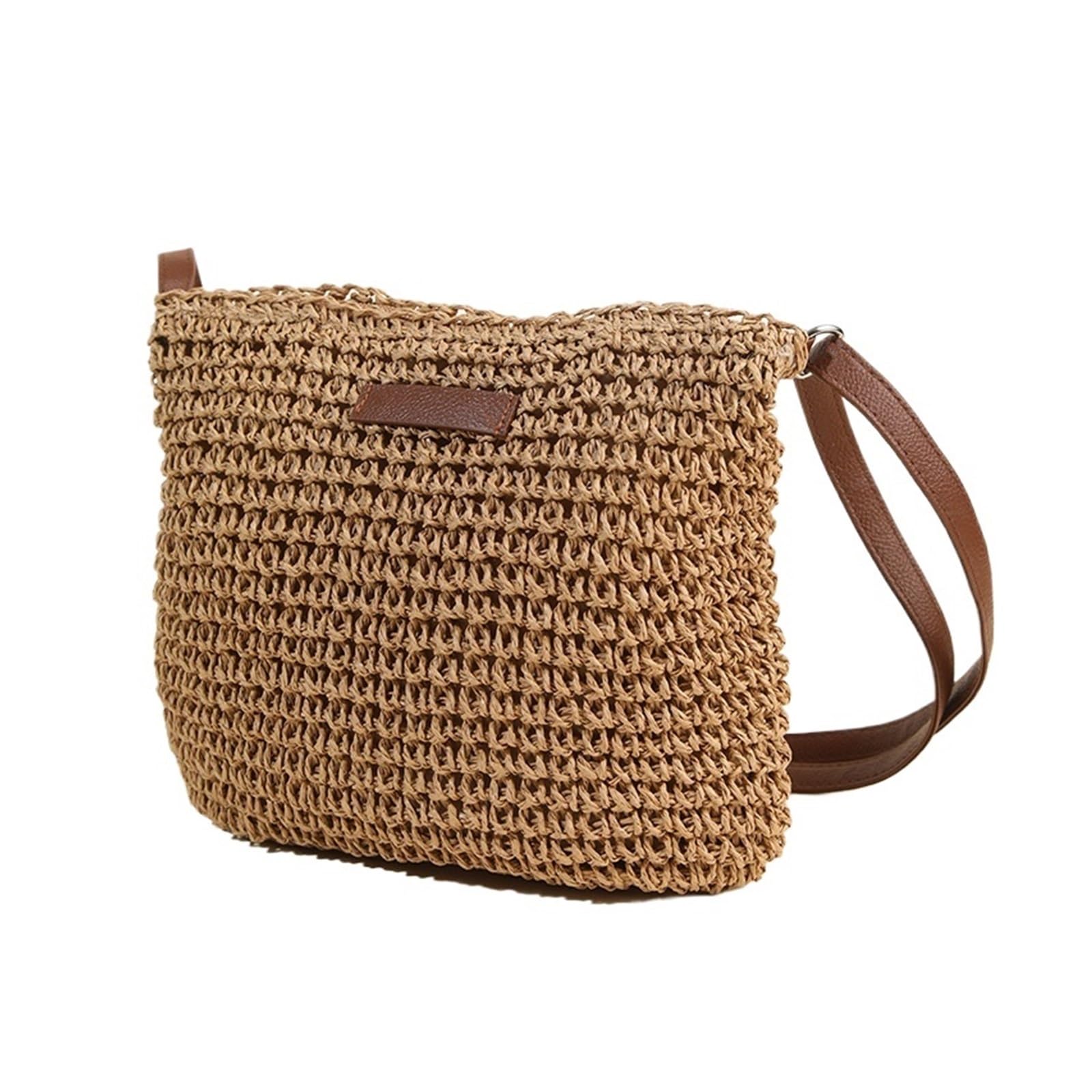 Borsa intrecciata in paglia, spalla singola, tessitura alla moda da donna, spiaggia al mare, tracolla