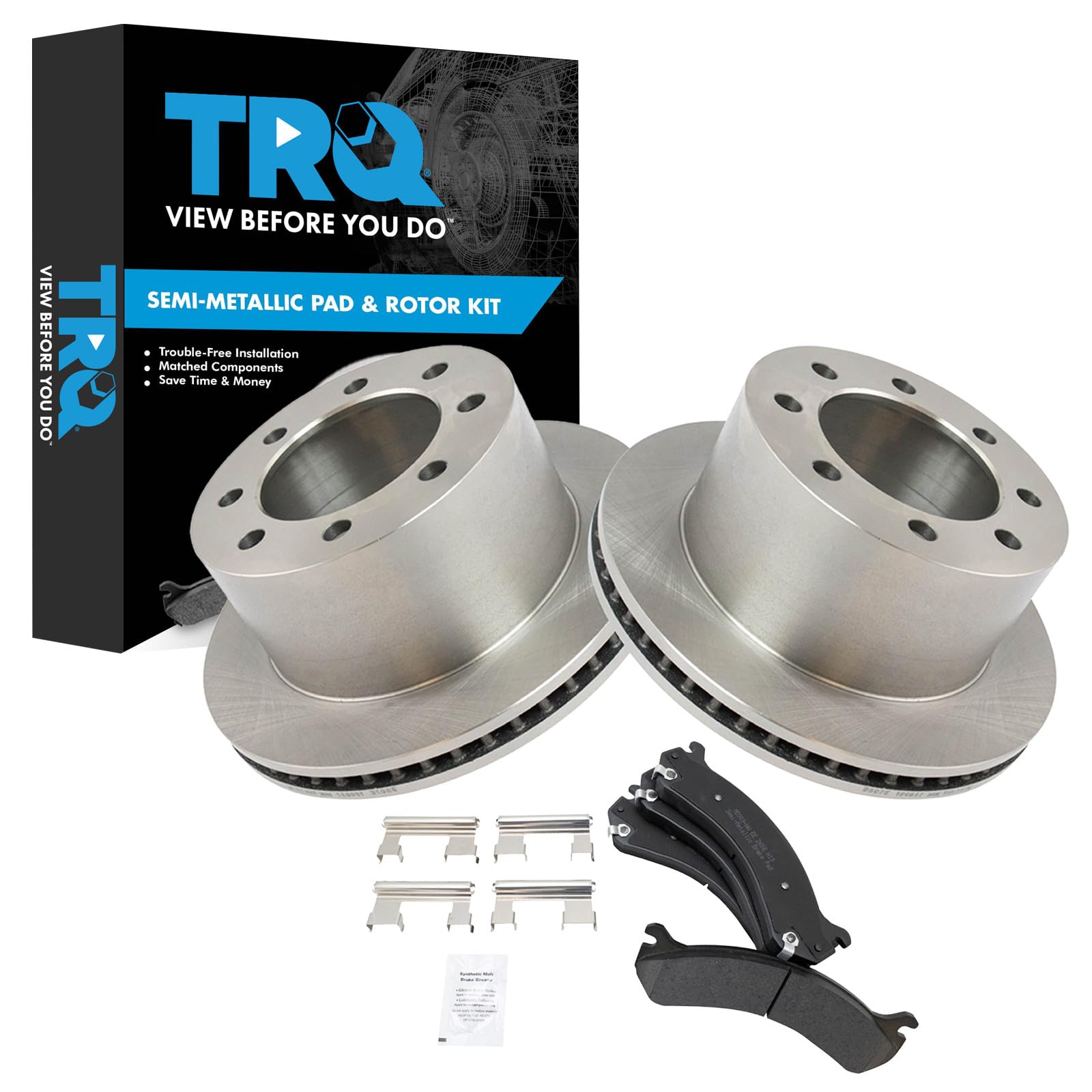 TRQ Rear Brake Pad and Rotor Set Semi Metallic Vented Rotors