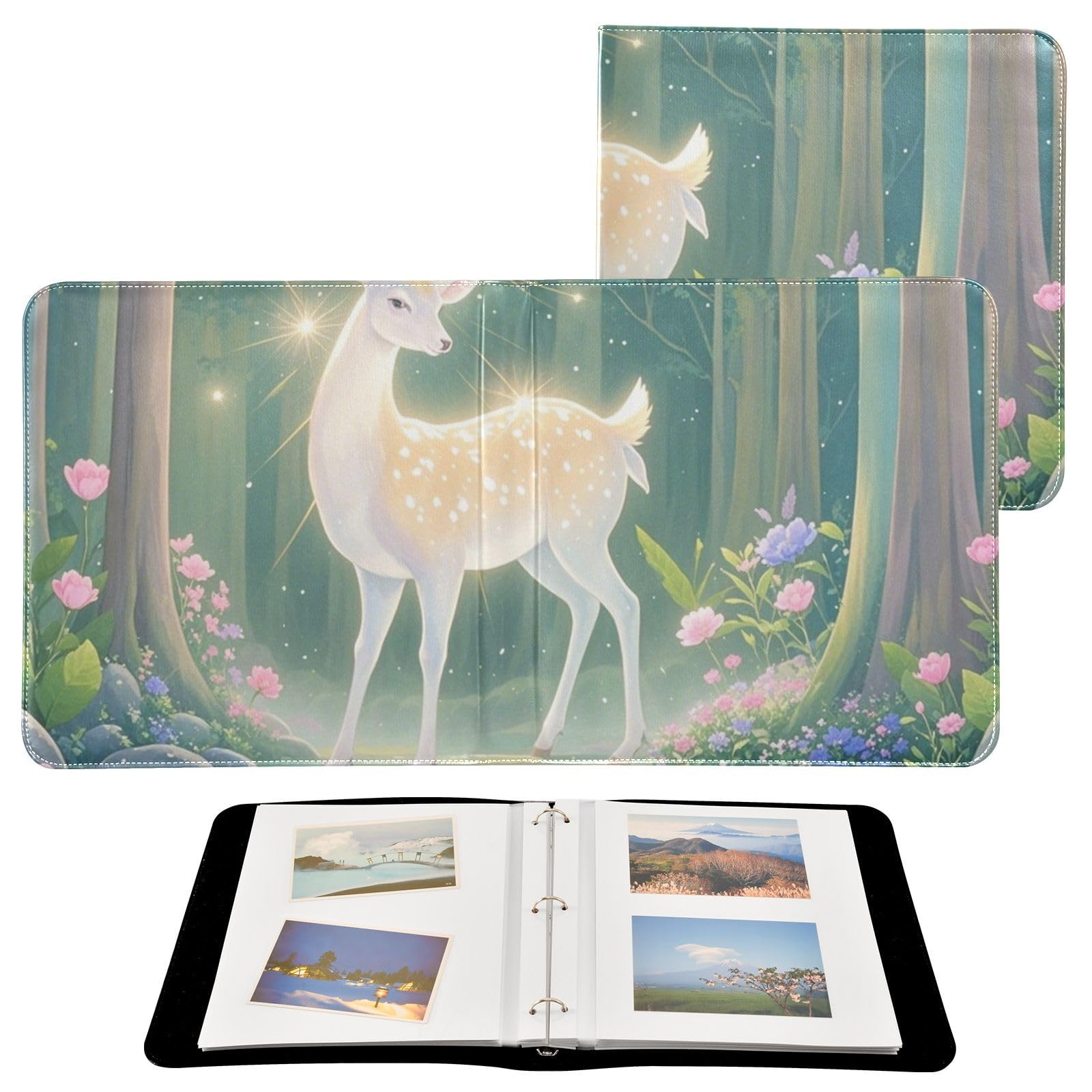 Photo Album 4x6, 5x7,6x8,Artificial Leather Photo Albums with 20 Detachable Sheets Deer Design for Family Wedding,Multi 10