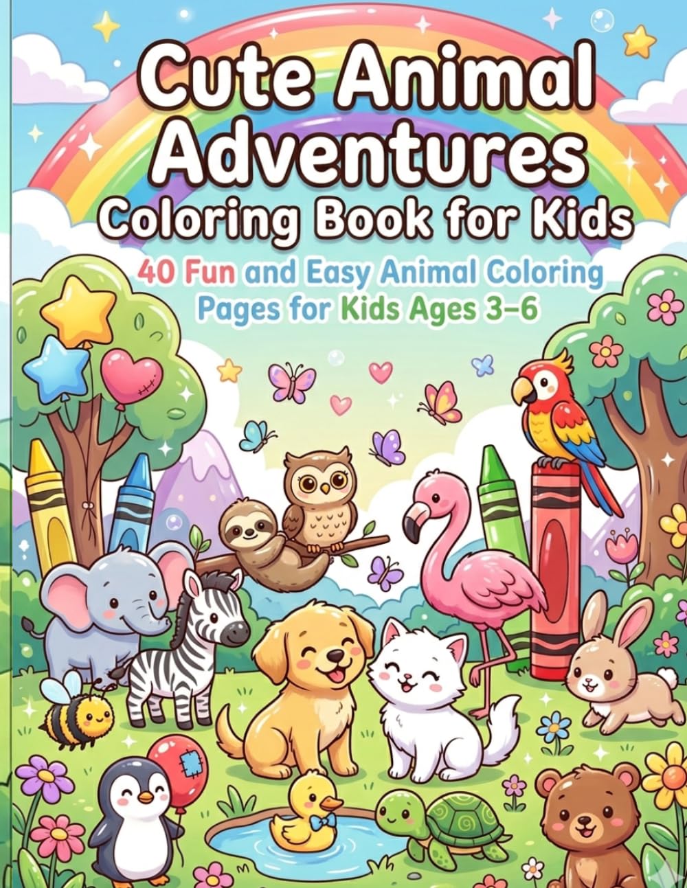 Cute Animal Adventures Coloring Book for Kids: 40 Fun and Easy Animal Coloring Pages for Kids Ages 3–6 | Cute Baby Animals, Creative Learning, and Preschool Coloring Fun