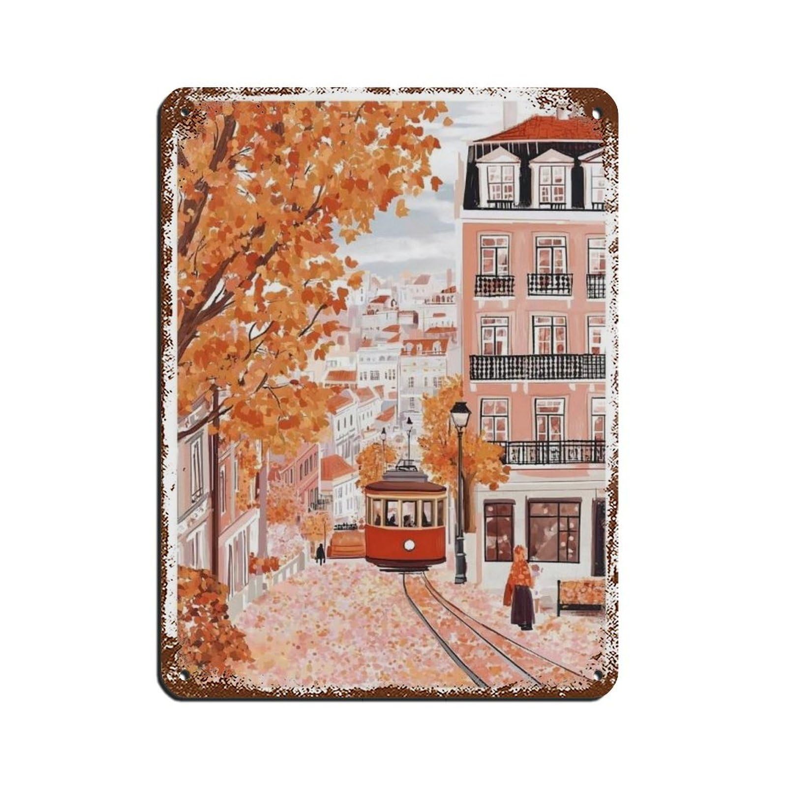 Lxwnze 30L X 40W Cm Lisbon Poster, Lisbon Tram, Portugal Art Retro Poster Metal Tin Sign Chic Art Retro Iron Painting Bar People Cave Cafe Family Garage Poster Wall Decoration 12X16inch(30X40cm)
