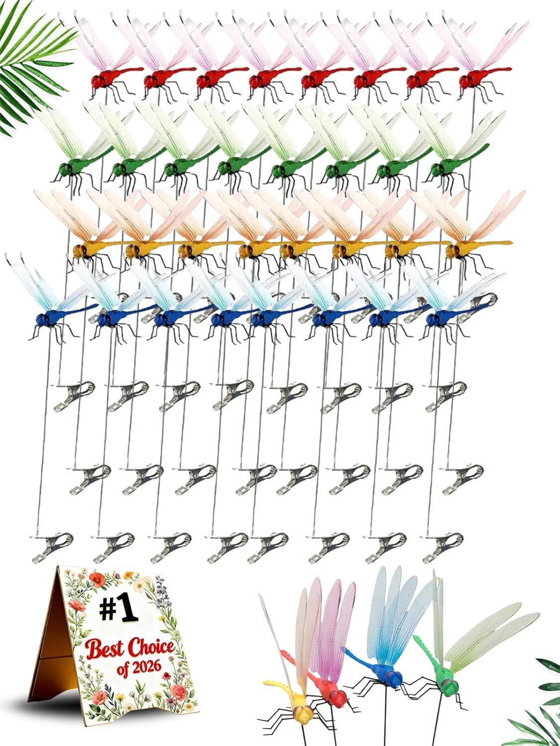 32PCS Dragonfly Dragon Fly Clips for Bugs Repellent, Realistic Fake 3D Garden Outdoor Indoor Decor, Decorative Stakes for Yard, Balcony, Flower Pot, Plant, Hat, Golf, Moving(16)(32)