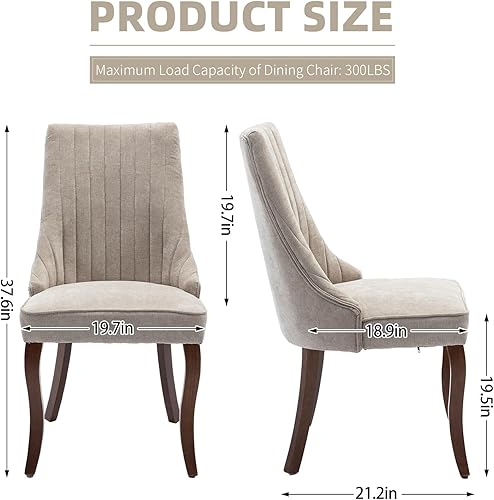 Miniatura 3 de Juego de 4 sillas de comedor, sillas de comedor de cocina con canales de lino con patas curvadas de madera maciza, silla de comedor tapizada de tela