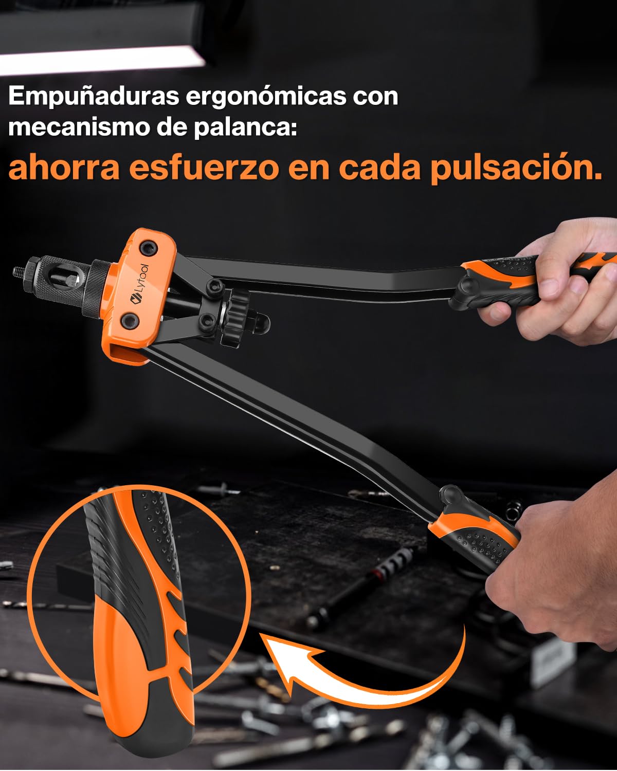 Remachadora de Tuercas Lytool 16" Pistola Remachadora Profesional Manual | Con 70pcs Tuercas de Remache, y 7 Mandriles Intercambiables M3 M4 M5 M6 M8 M10 M12