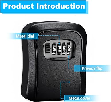 Key Safe Wall Mounted, Key Storage Lock Box, 4 Digit Combination Lockbox Aluminium Alloy Keys Box Wall mount Lock Box for Keys and Access Cards (Black)