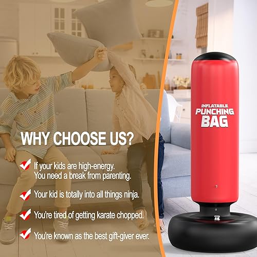 Miniatura 5 de Punch and Kick - Saco de boxeo para niños, ejercicio activo para niños, juego de boxeo inflable, duradero, regalos de cumpleaños para niños y niñas