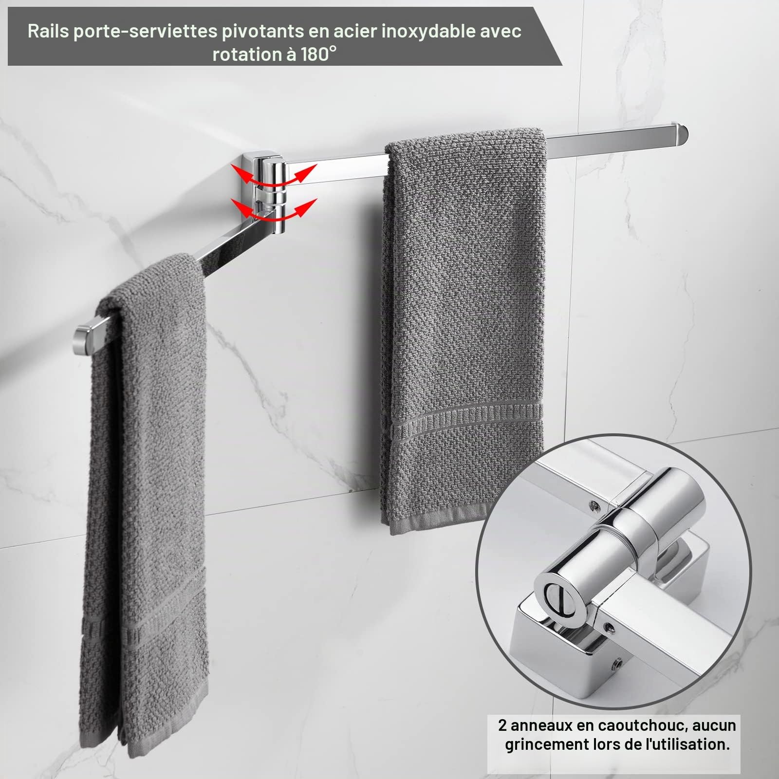 BGL Porte-Serviettes pivotant chromé en Acier Inoxydable avec 2 Barres pivotantes