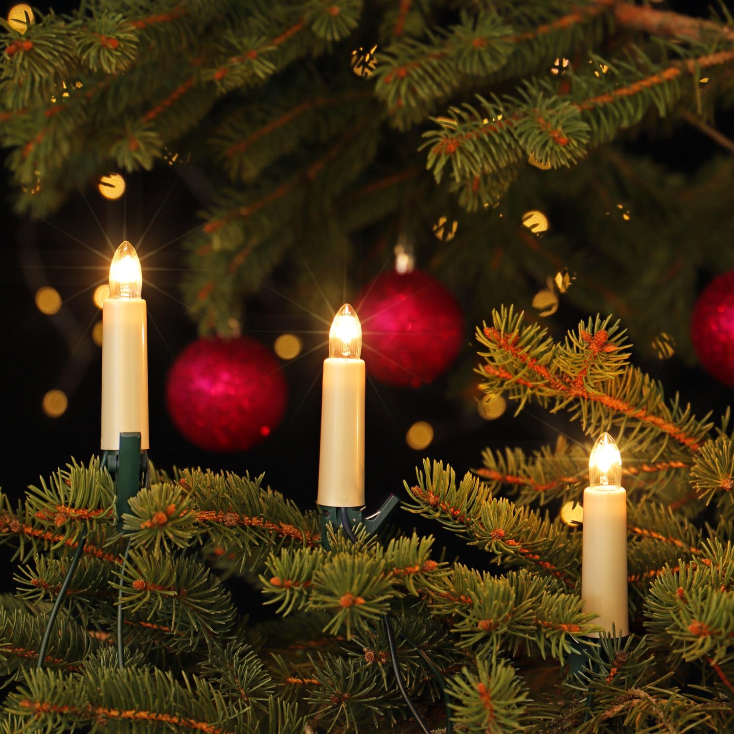 CLGarden Edition NARVA Weihnachtsbaum Kerzenlichterkette 30 große Schaftkerzen in Perlmuttoptik Innen 17,4m Made in Germany 230V inkl. 3 Ersatzlampen