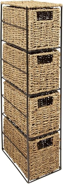 woodluv Seagrass 4 Drawer Tower Storage Unit-Bedroom/Bathroom/Home/Office(E01-110)