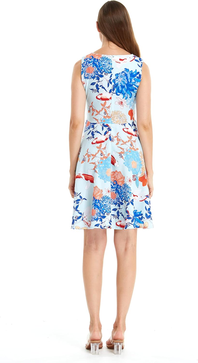 Matchable Hawaiian Luau Mother Daughter Women Fit and Flare Dress or Girl Jumpsuit Romper in Flowering Koi Blue