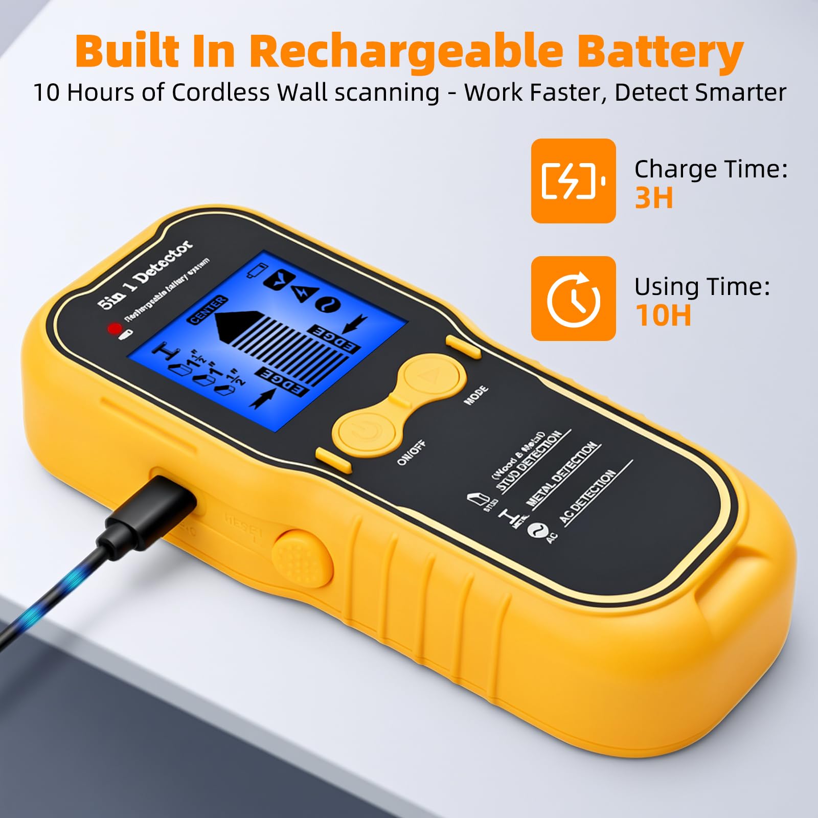 Wiederaufladbarer 5-in-1 Stud Finder Wandscanner – LCD Display & akustisches Signal, Balkensucher für Holz, Metall & Stromkabel, USB Wanddetektor für TV-Montage, Regale & Heimwerker