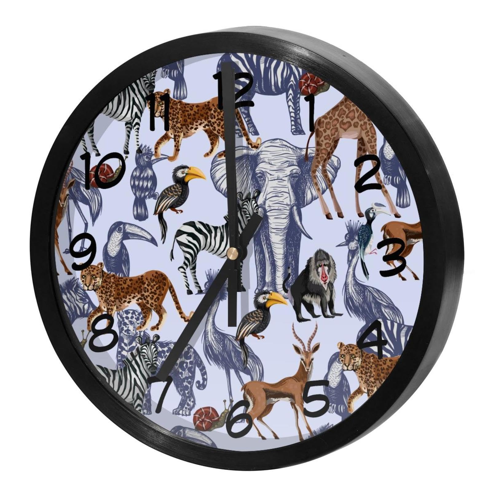 Horloge murale silencieuse à quartz avec motif animaux tropicaux pour salon