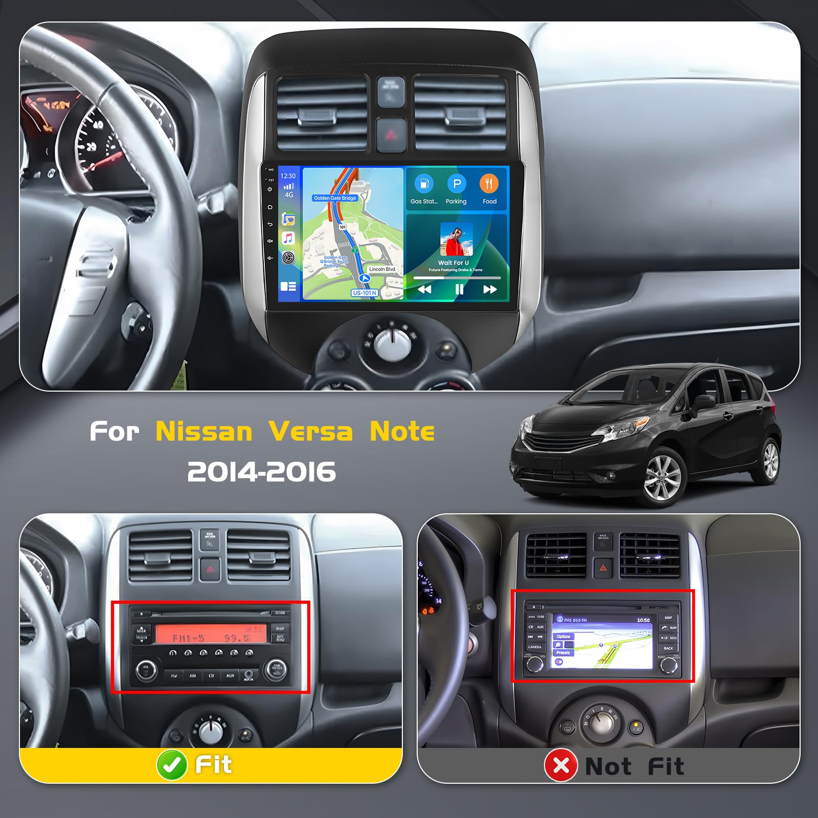Android 13 Car Stereo For Nissan Versa Note 2014-2016 - 9" Touchscreen With Wireless CarPlay