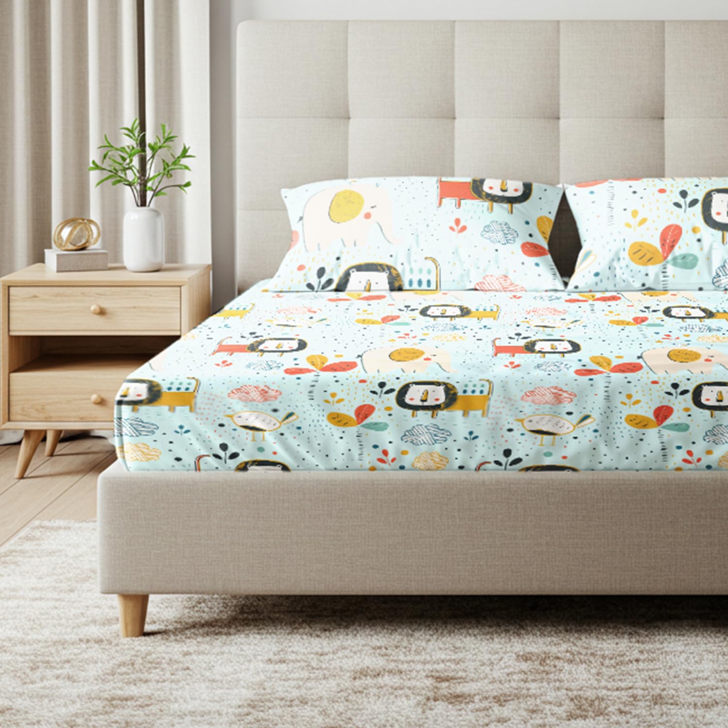 Urban Space 100% Cotton Bedsheet Set - Single Bed With 1 Pillow Cover, Cherry Blossom Print, 200 TC