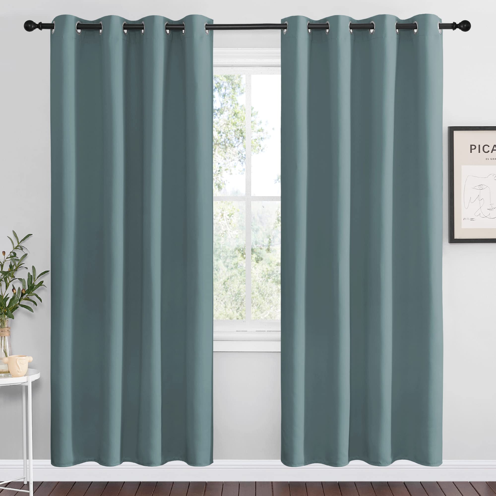 NICETOWN Modern Blackout Curtains Noise Reducing, Thermal Insulated and Privacy Room Darkening Drape Panels for Boy's Guest Room Door Window (Greyish Blue, 2 Panels, W55 x L78 -Inch)