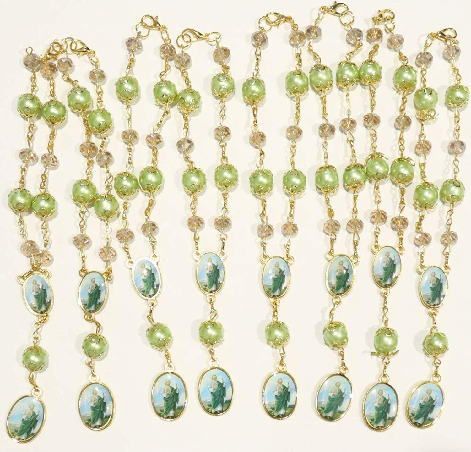 Bulk 12 Pc Crystal Saint Jude Car Auto Rosary with Gift Bag Perfect for First Communions , Baptism , Wedding Shower /Religious Gift /