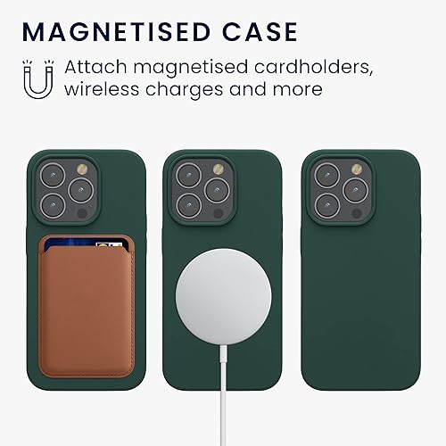Miniatura 4 de kwmobile Funda de silicona TPU compatible con Apple iPhone 14 Pro - Funda magnética - Compatible con MagSafe - Verde musgo
