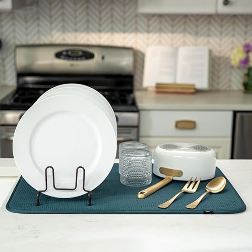 Miniatura 189 de S&T INC. Tapete de microfibra para secado de platos, reversible y absorbente para cocina, de 16 x 18 pulgadas, color negro