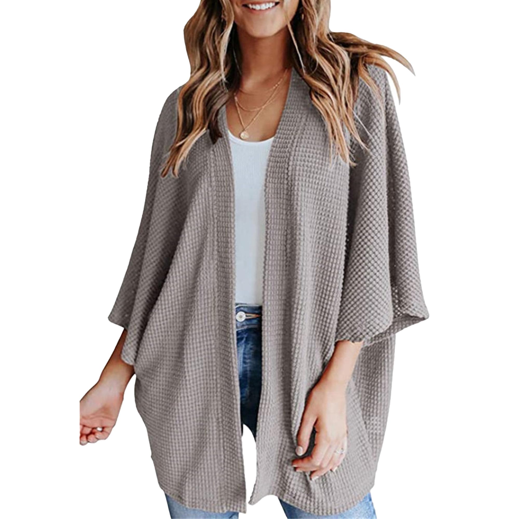 Womens 2025 Long Sleeve Outerwear Cable Knit Solid Tops Jackets Lightweight Open Front Casual Cardigan Sweaters (XX-Large,Grey)