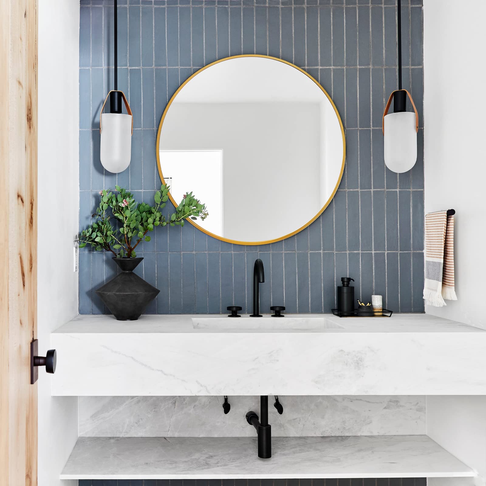 rozycher Gold Round Mirror 30 Inch, Gold Circle Mirror for Wall, Large