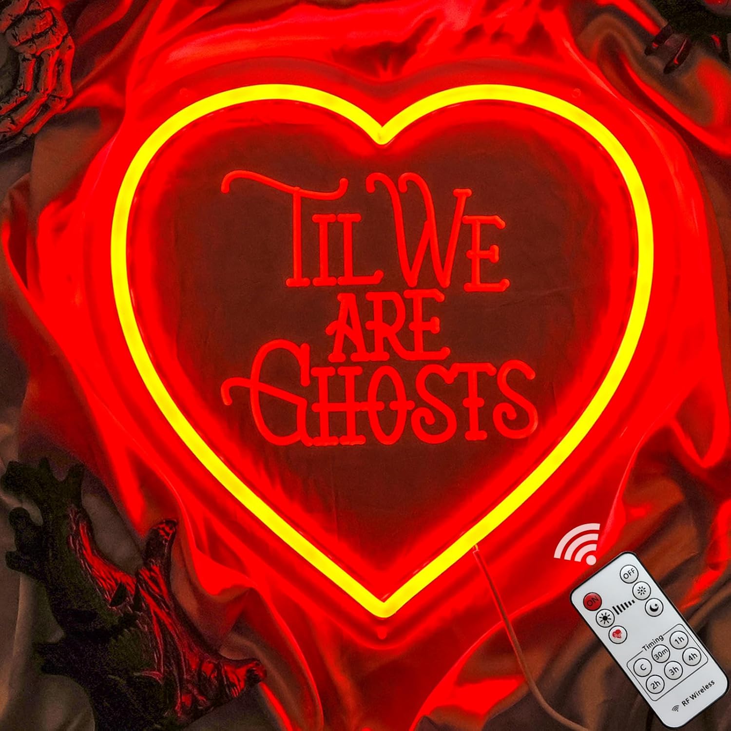 Til We Are Ghosts Neon Sign, Halloween Decoration Red Heart Shape Gothic LED Sign,Creepy Spooky Gothic Room Window Bedroom Wall Decor, for Wedding Decor, Anniversary Engagement Gift