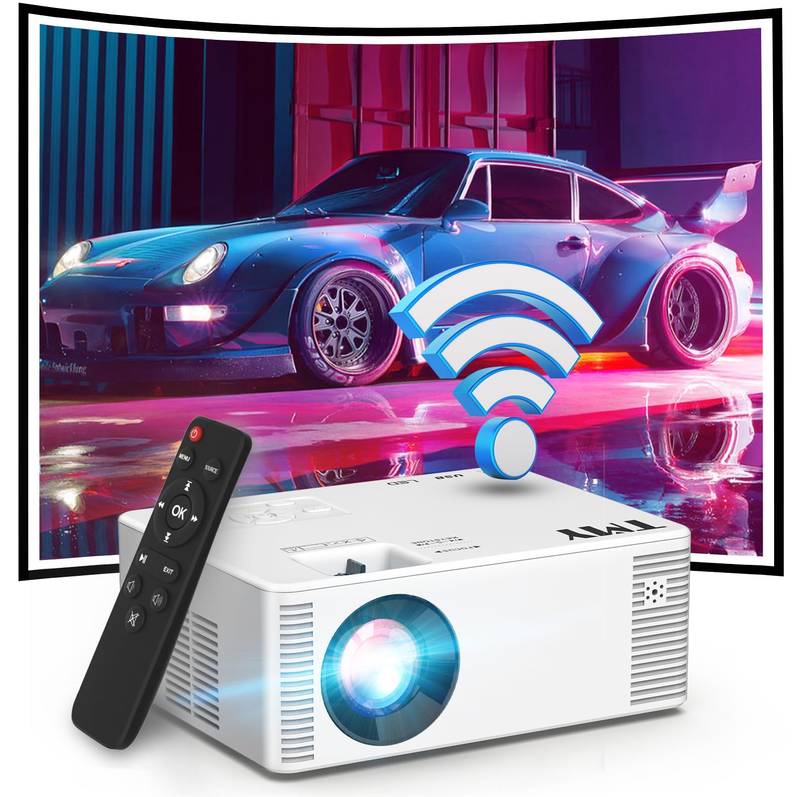 TMY Native 1080P Projector with WiFi and Bluetooth, Outdoor Movie Projector (with wifi)