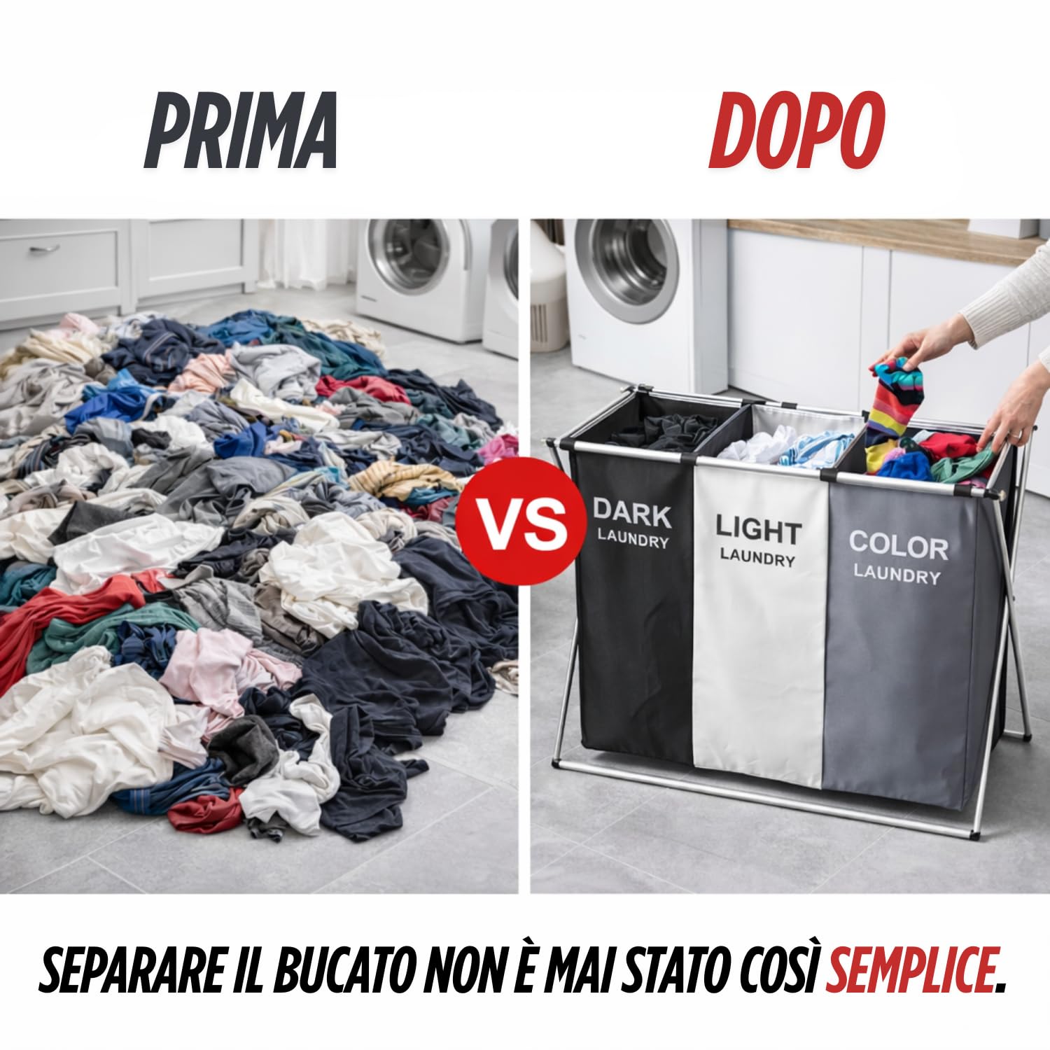 Cesto Portabiancheria Sporca Pieghevole Salvaspazio 3 Scomparti da 135 L con Manico Porta Biancheria 68x38x60 cm Sacchi Estraibili Lavabili Cesta Panni Bucato per Bagno Lavanderia Hotel