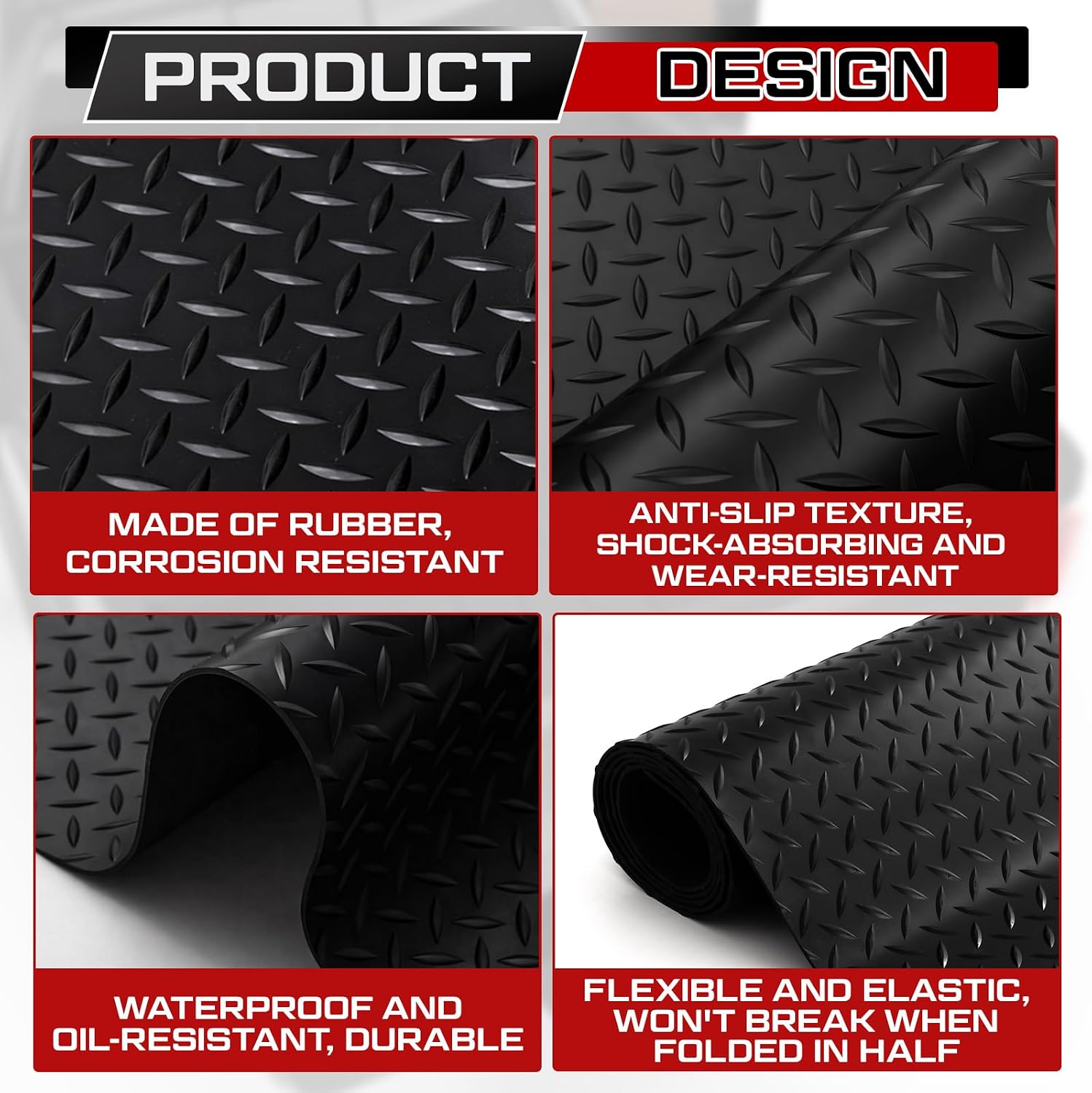 Pushglossy 2 Pack 4 x 6 FT Utility Truck Bed Mat All Weather Rubber Truck Bed Liner Mat Universal Size Black Heavy Duty Protection Trim to Fit for Your Van, or SUV, Pickup