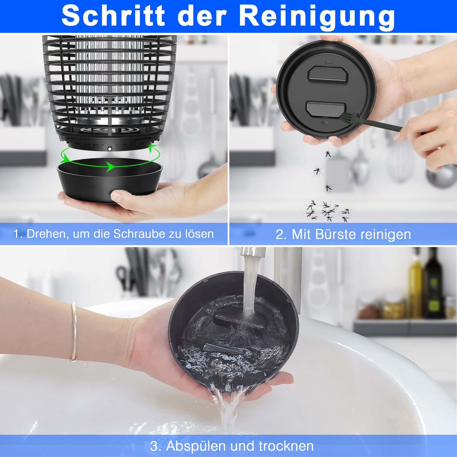 PALONE Insektenvernichter Elektrisch, Mückenfalle 20W 4500W UV Mückenlampe Mückenschutz, Fliegenfalle Elektrisch Fliegenfänger Insektenfalle Ungiftig Geruchsneutral für Innen und Traufe
