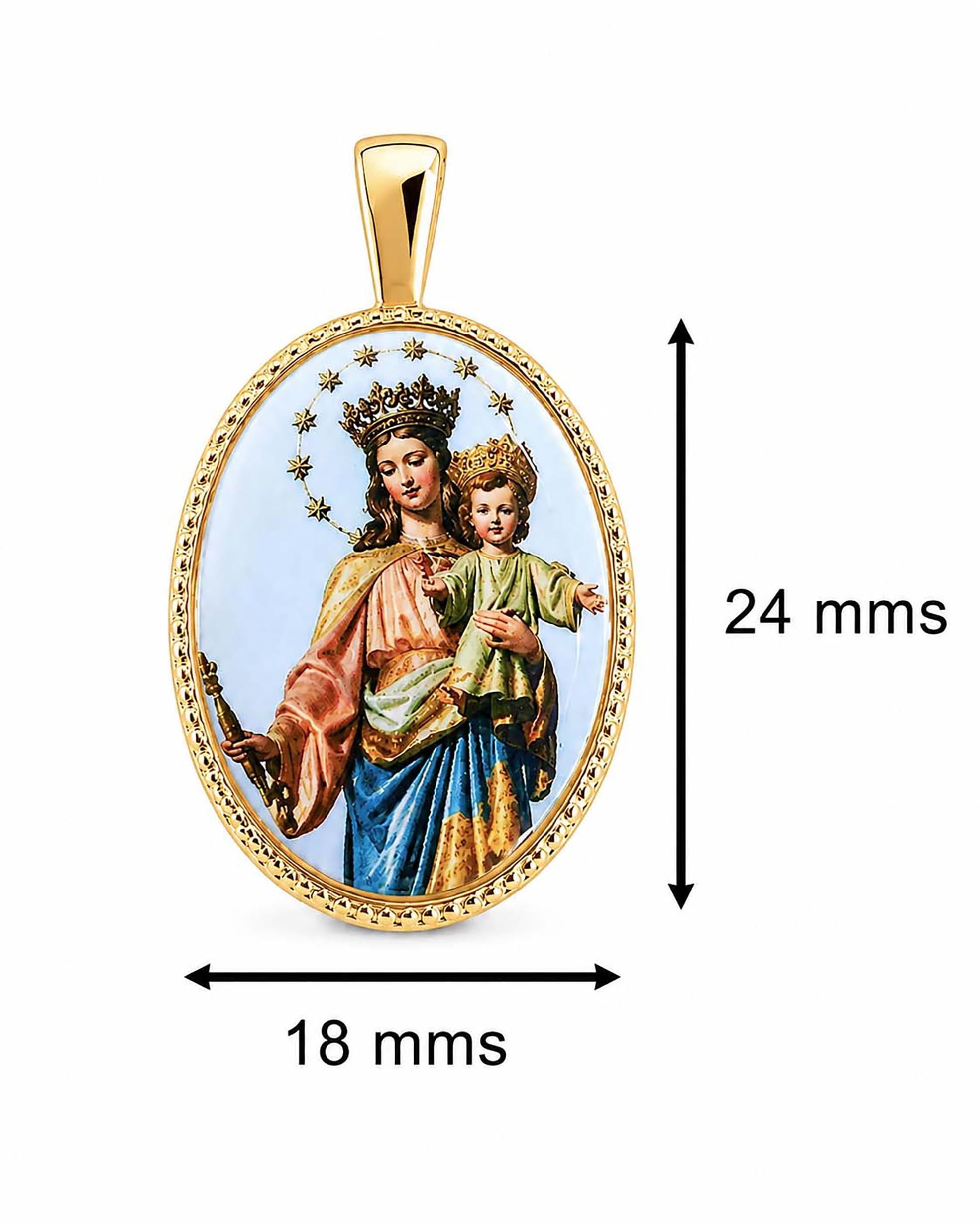 Genérico Medalla orla oval en plata de ley chapada con imagen de María Auxiliadora en porcelana, 24 x 18 mms