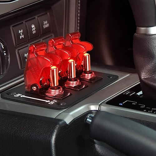 Miniatura 8 de GOOACC Interruptor de palanca de 3 cuadras, panel de interruptor basculante de 12 V con luz LED y cubierta abatible, placa de interruptor de