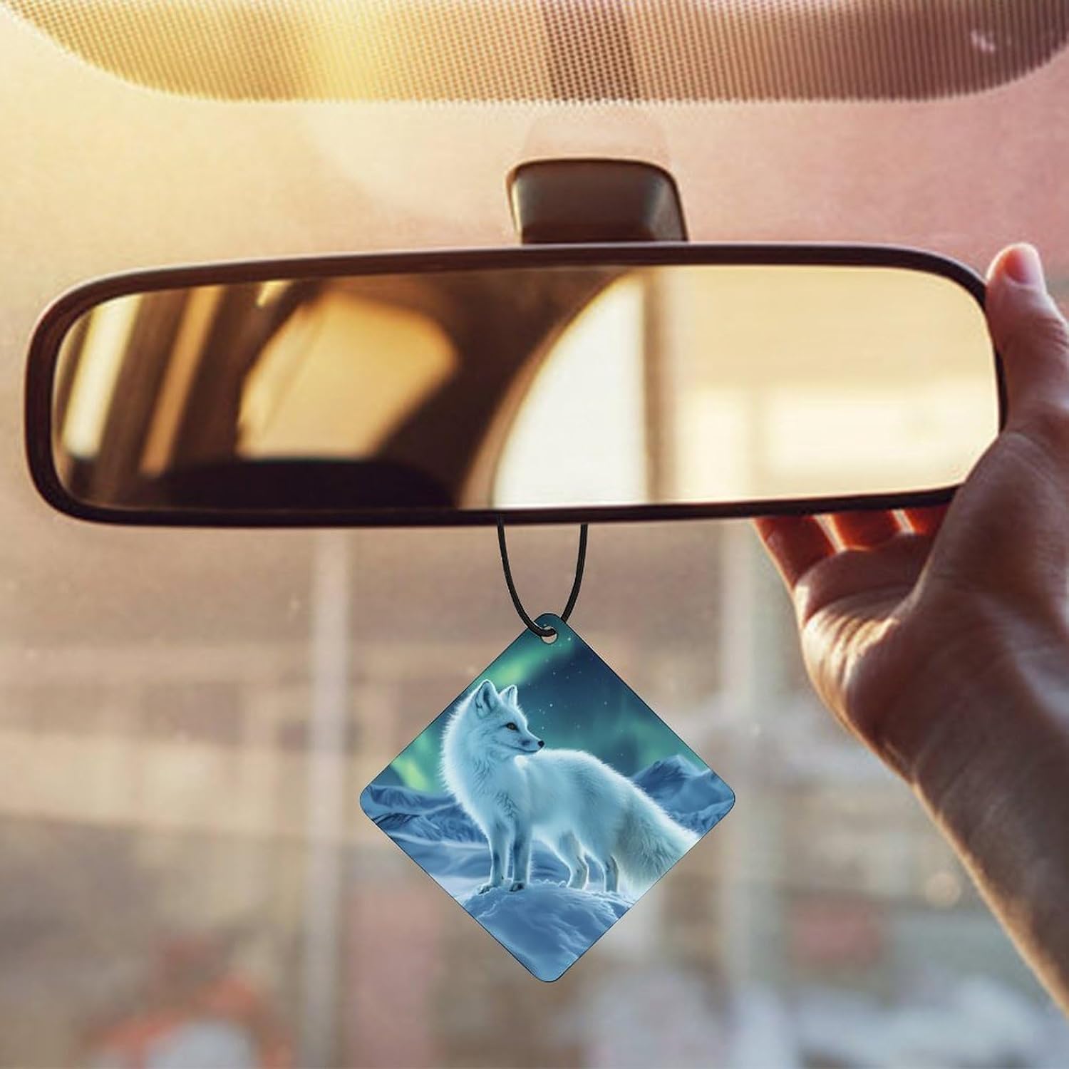 Fox Snowy Winter Wildlife Car Air Freshener Cute Hanging Aromatherapy Tablets for Car Home Rhombus