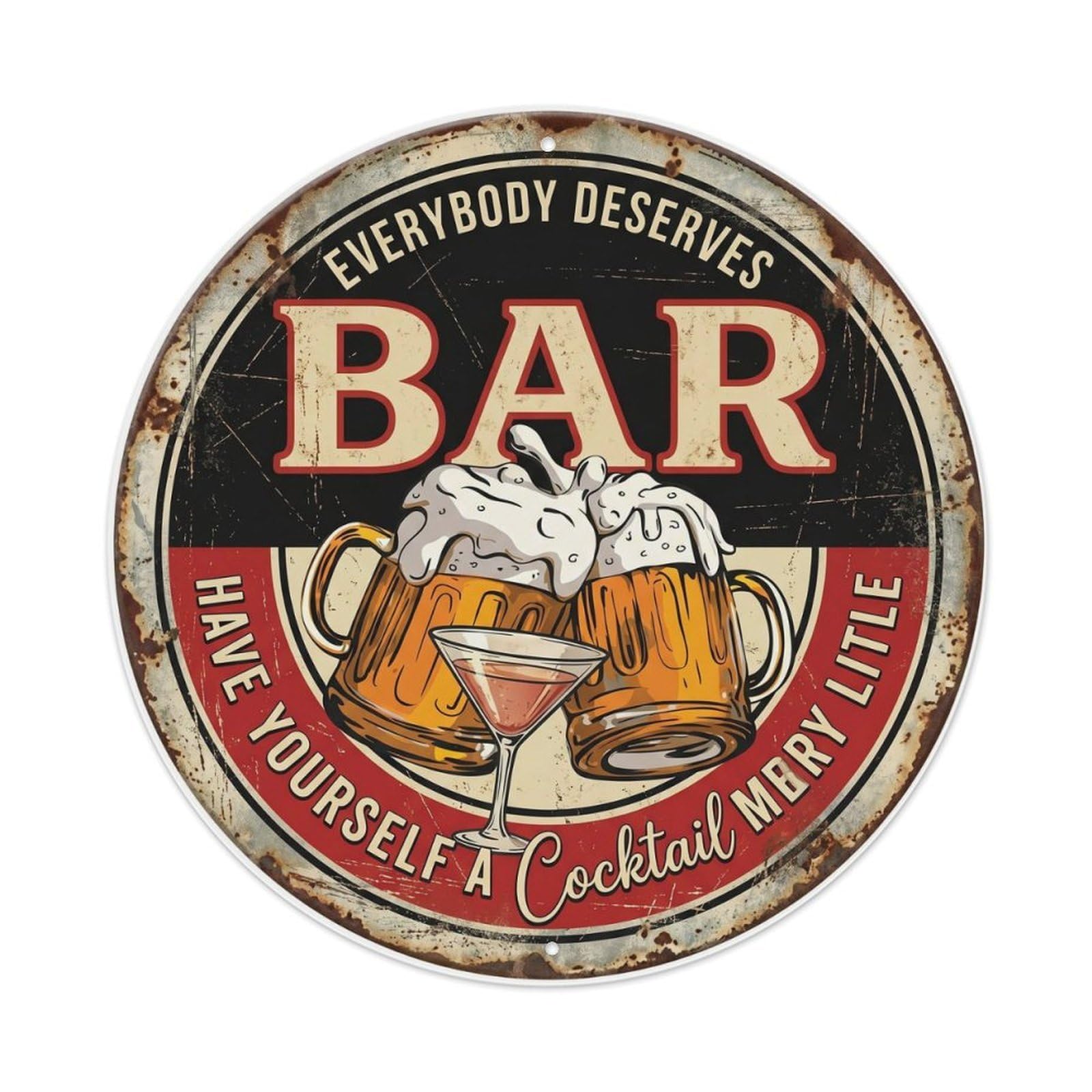 BAR Pub Wall Ornament 1 Metal Tin Sign Plaque Wall Decor for Cafe, Club Bar, Office, Home Garden Round Metal Poster 8x8Inch