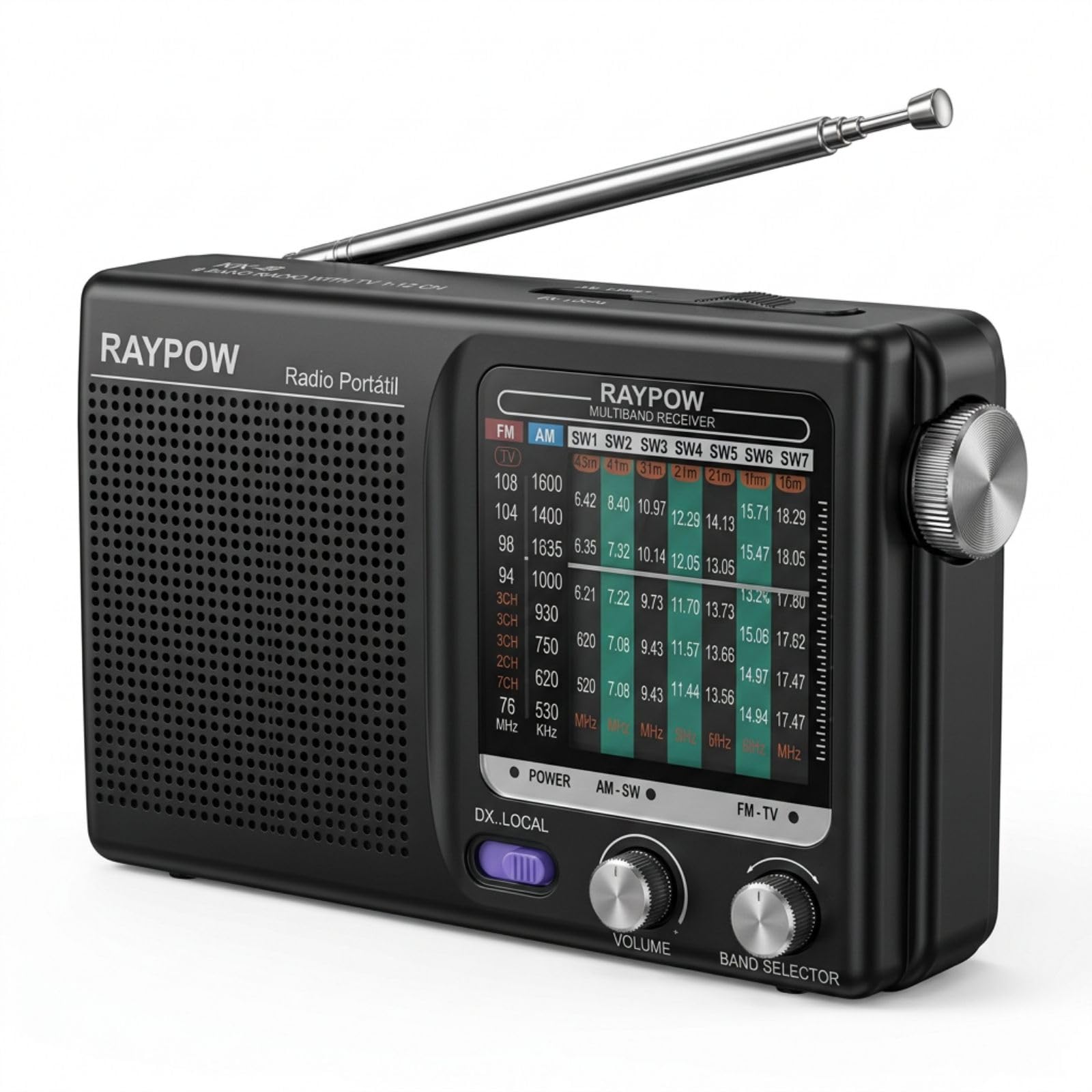 Tragbares Radio, 9-Band-FM-/AM-/SW1~SW7-Transistorradio, tragbare Tasche, funktioniert mit 2 AA-Batterien, kleines FM-Radio, starker Lautsprecher, drinnen und draußen, Schwarz