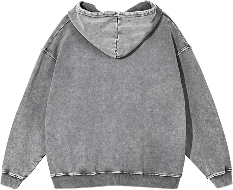 SnowElve Mens Hoodies Vintage Oversized Hoodie Acid Wash Couples Cotton Pullover Hoodies for Men Streetwear Sweatshirts(Grey,XL) image 3