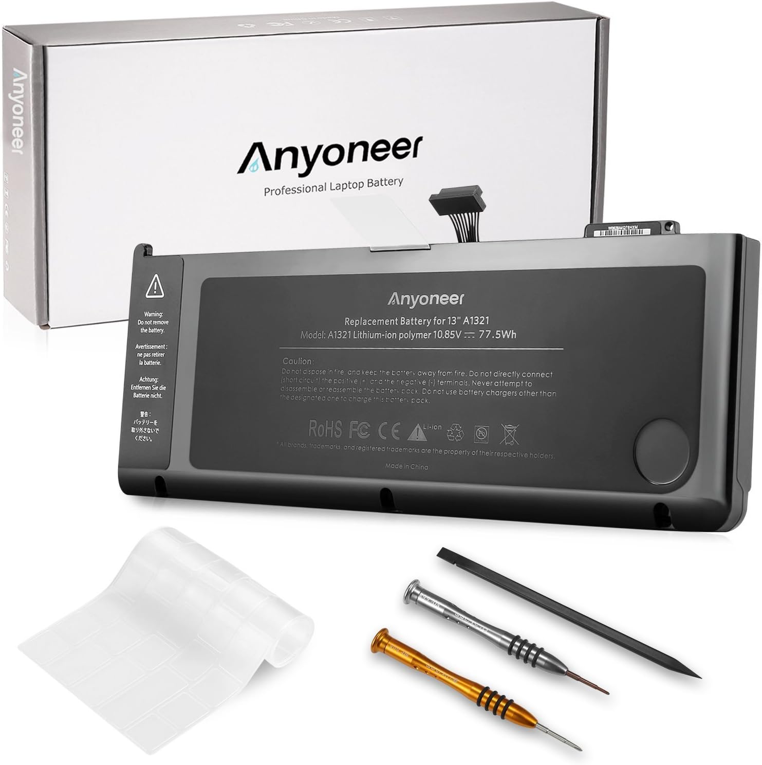 Anyoneer 7200mAh New Laptop Battery for Apple MacBook Pro 15" A1321 A1286 (Mid 2009 Mid 2010) 661-5211 661-5476 MB985 MB986 MC118 MC371 MC372 MC373 + Keyboard Cover - [Li-Polymer 10.95V 78Wh] A1321