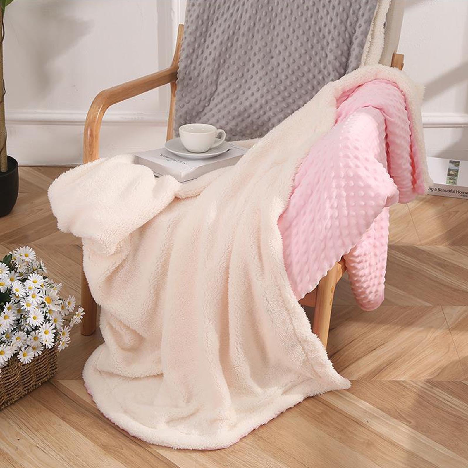 Coperta in peluche a forma di fagiolo per bambini, con nome personalizzato, a doppio strato, in pile di agnello, per divano, coperta di cotone, ricamata personalizzata (bianco, 200 x 230 cm)