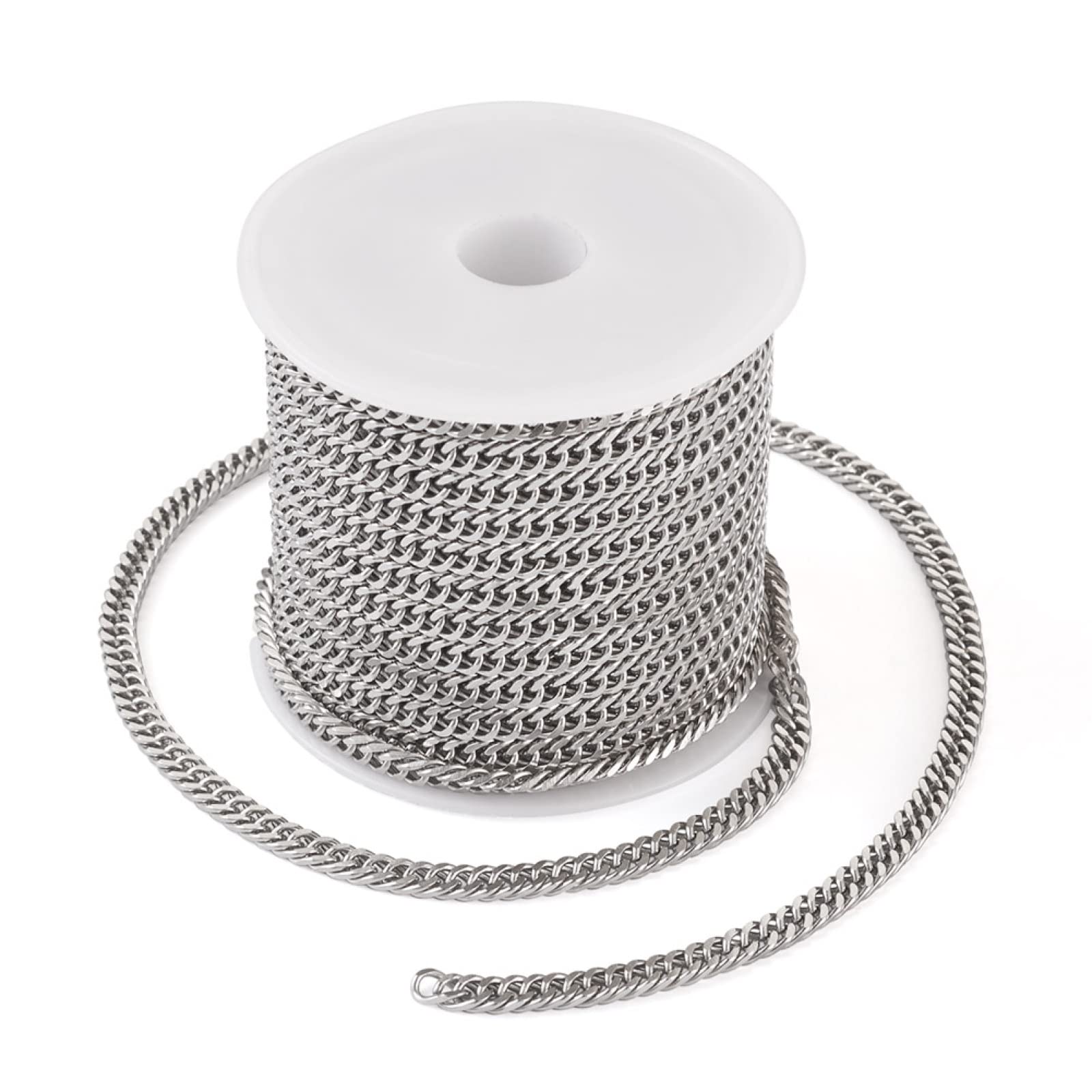 Beadthoven 1 Roll 16.40 Feet Stainless Steel Curb Chains 3.8x1.5mm Unwelded Twisted Metal Bracelets Necklaces Link Chains with Spool for Women Men Jewelry Making