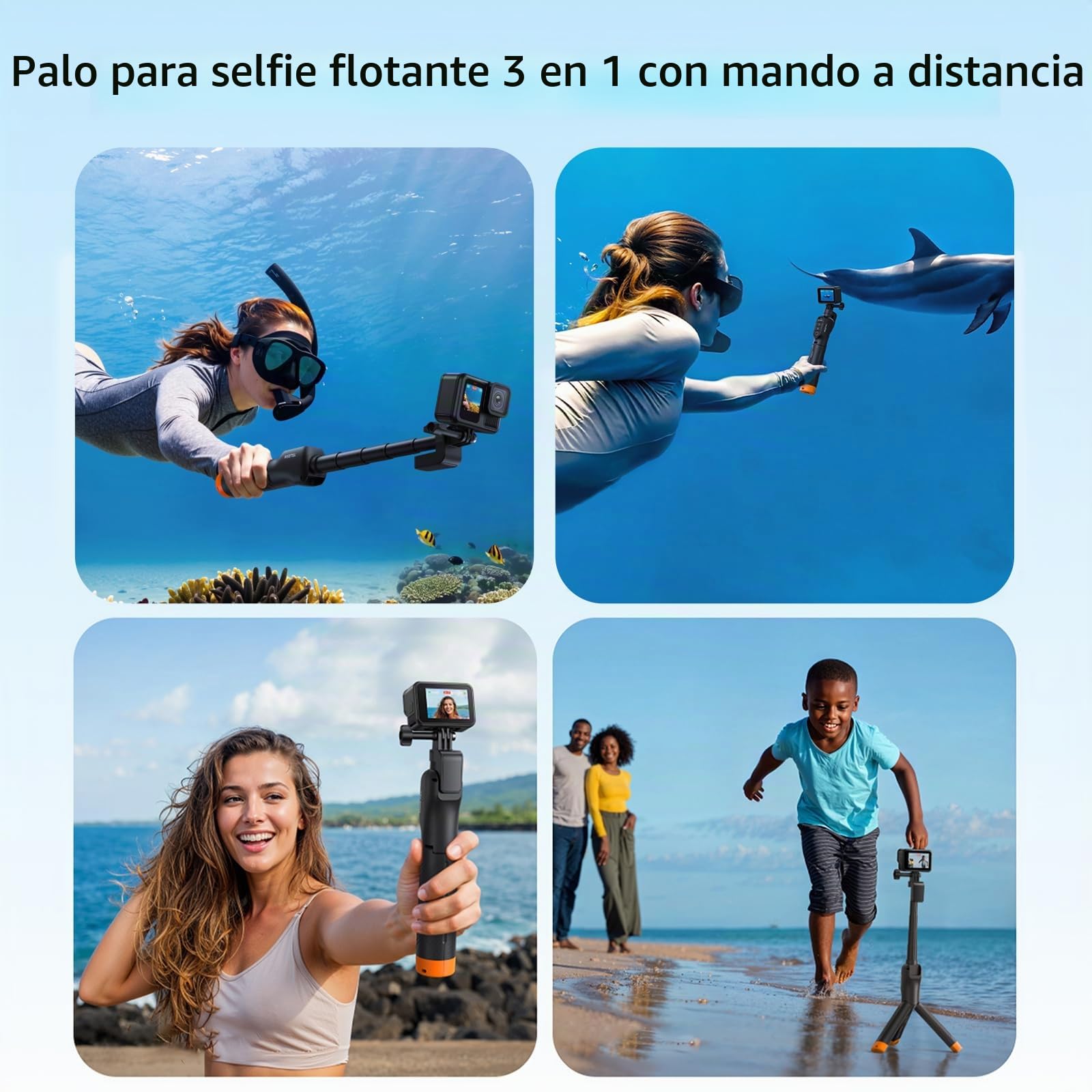 Trípode para Selfie con empuñadura Flotante, Impermeable, Extensible, monopié para Selfie con Control Remoto Bluetooth para cámaras de acción Go Pro Hero 13,12,11,10,9,8 Black