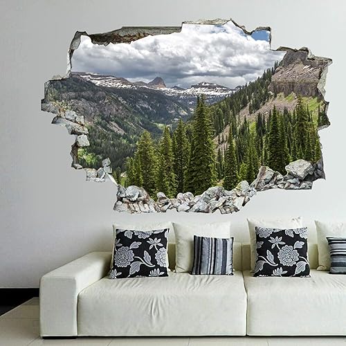 Adhesivo decorativo para pared con diseño de paisaje en 3D de los bosques de las montañas de Estados Unidos Caribou Targhee con diseño de paisaje de