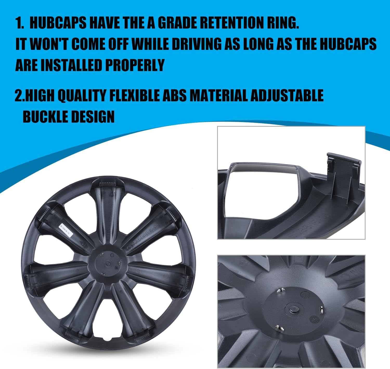 CPW 15" Universal Wheel Rim Cover Hubcaps Snap On Car Truck SUV ABS Material for Car Accessories Wheel Covers Snap Clip Tire Rim Replacement, Set of 4 (15 Inch, Black Lacquer)