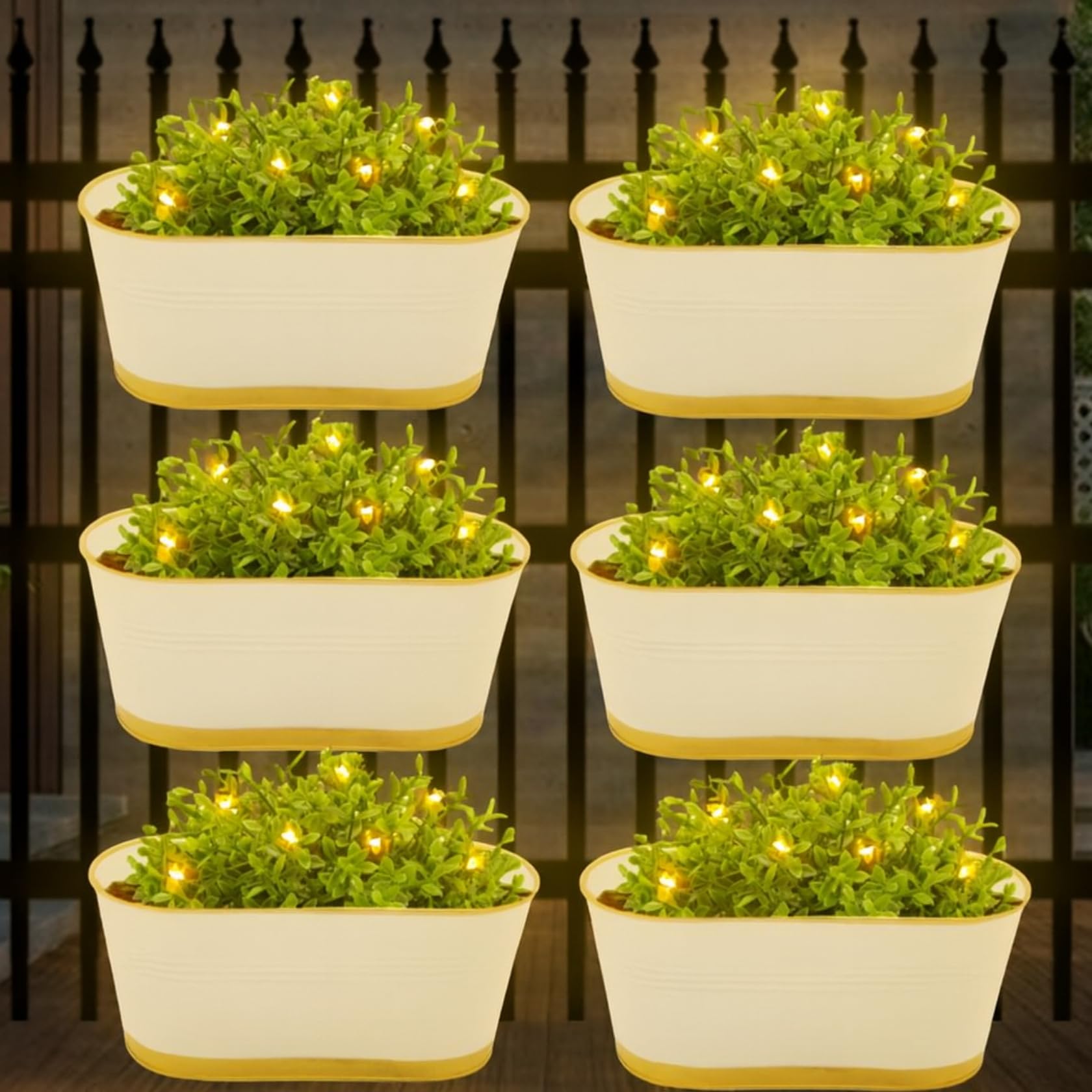 ecofynd 12 Inches Aurelia Railing Planters for Balcony, Hanging Pots for Plants, Wall Hanging Decorative Planters for Vertical Garden, Oval,12 inches, Pack of 6 (White)