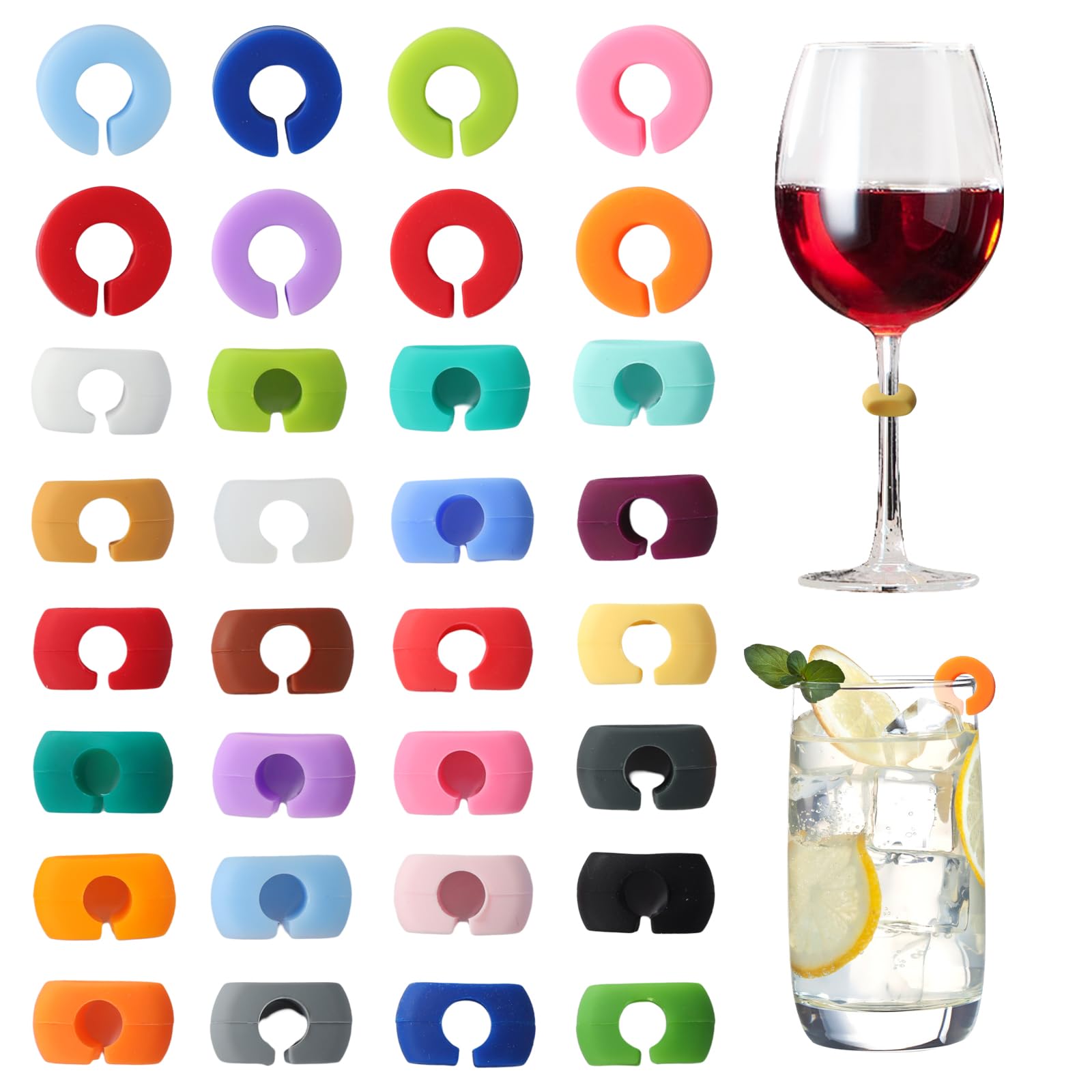 Wine Glass Charms, 24 Pieces Drink Markers for Glasses,Suitable for Parties, Anniversaries, Banquets, Weddings, Champagne Glasses and Beverage Glasses. 8-Pack with Logo C Ring (Colorful)